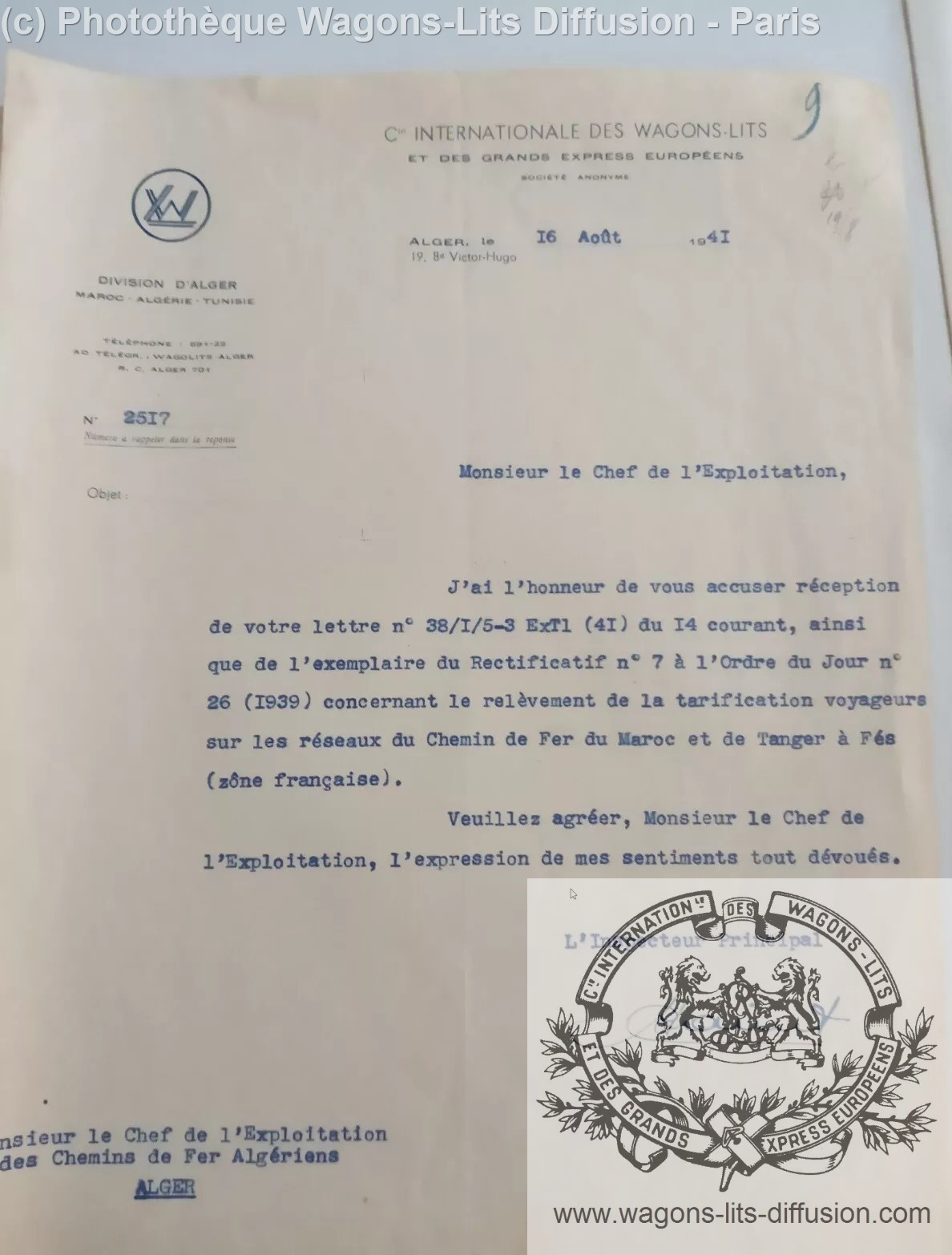 Wl courrier exploitation maroc 1942