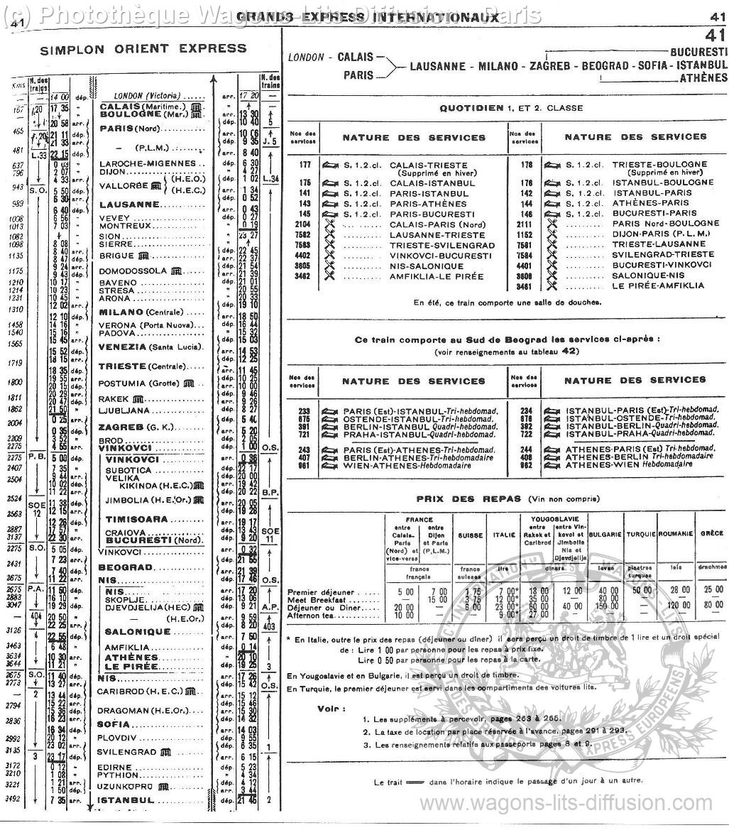 Wl horaire simplon orient express 1937