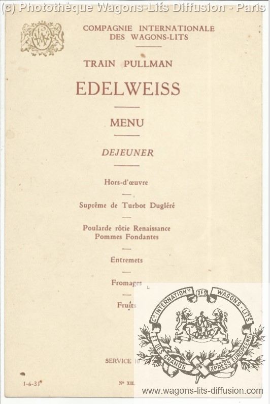 Wl menu edelweiss 1931