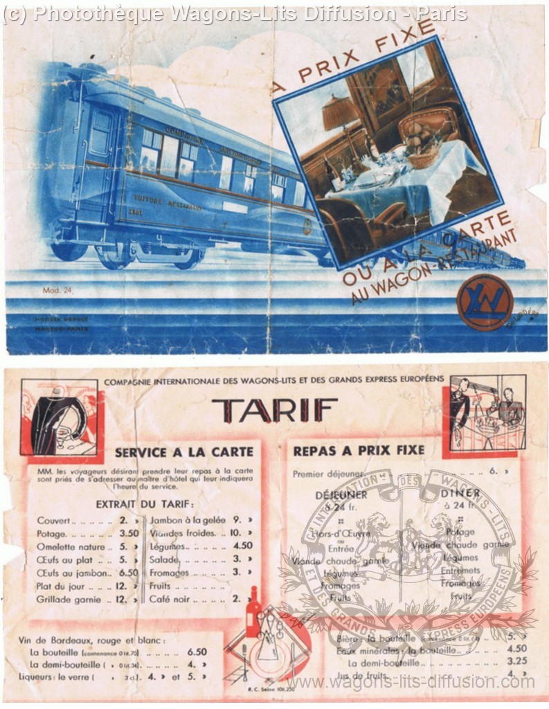 Wl menu wagon restaurant voiture isolee vers 1931